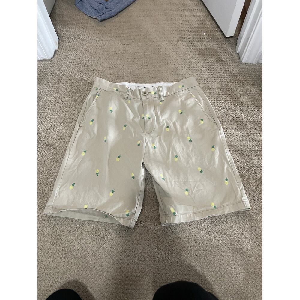 Mens Khaki Pineapples OLD‎ NAVY Stretch Ultimate Slim Flat Front Shorts 31